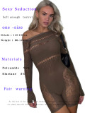 Women Bodysuit with Rhinestones Slash Shoulder Mesh Sexy Lingerie