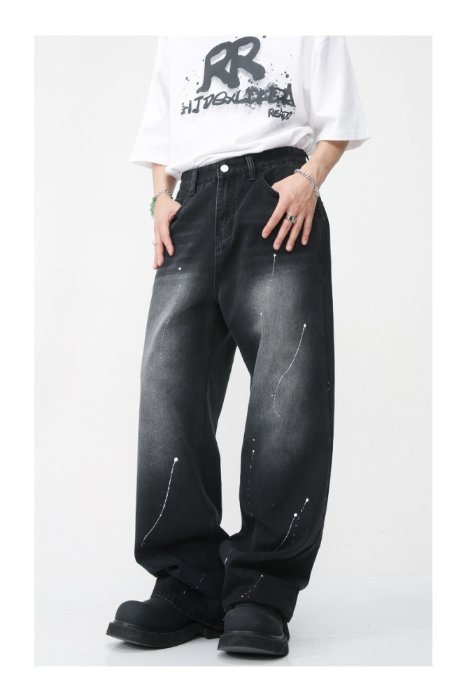 Loose Straight Personality Spray-Painted Jeans for Men