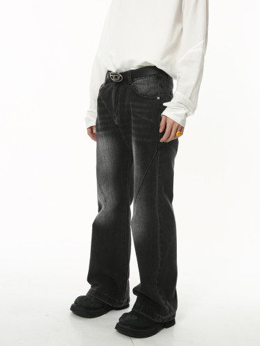 Retro Flared Black/Grey Faded Denim Jeans