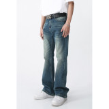 Distressed Flared Straight-Leg Trousers for Men