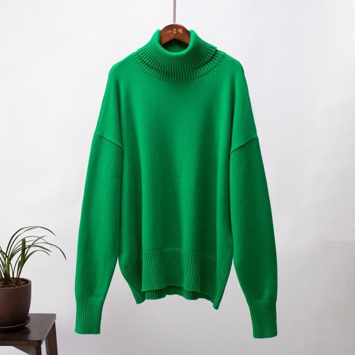 Loose-fitting Classic Solid Color Turtleneck Sweater for Women