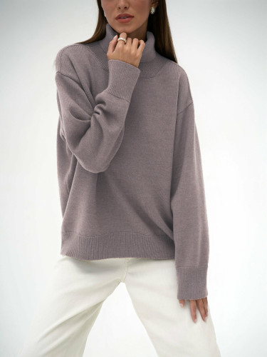 Loose-fitting Classic Solid Color Turtleneck Sweater for Women