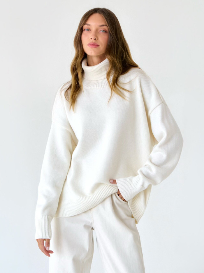 Loose-fitting Classic Solid Color Turtleneck Sweater for Women