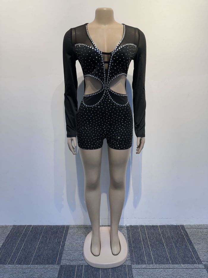 Seductive Sparkle Diamond-Embellished Sheer Bodysuit