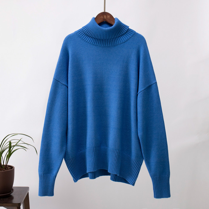 Loose-fitting Classic Solid Color Turtleneck Sweater for Women