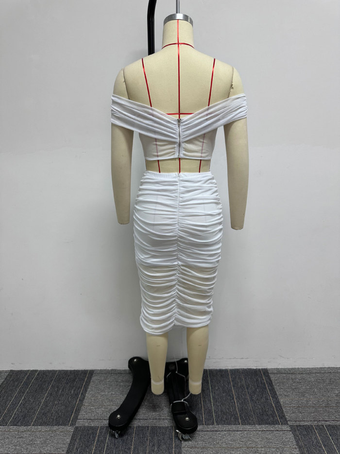 Seductive Elegance Sheer Detail One-Shoulder Design Mesh Patchwork Bodycon Dress Set