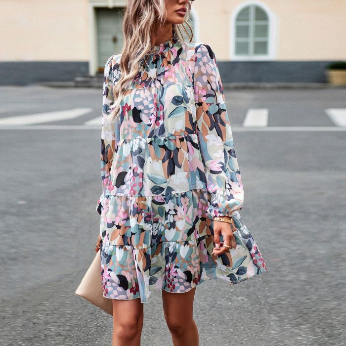 Perfect for Fall and Winter Elegant Floral Print Dress