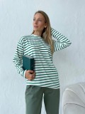 Casual Round Neck Cotton Striped Long Sleeved Striped T-shirt