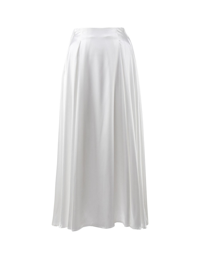 Elegant and Elegant High Waist Satin Colored Ding Long Half length Skirt