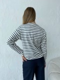 Casual Round Neck Cotton Striped Long Sleeved Striped T-shirt