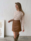 Casual Round Neck Cotton Striped Long Sleeved Striped T-shirt