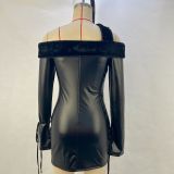PU Panel Bodycon Dress with Sweetheart Neckline