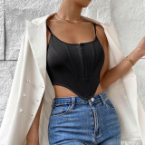 Fishbone Waist Slim-fit Diamond Backless Tank Top