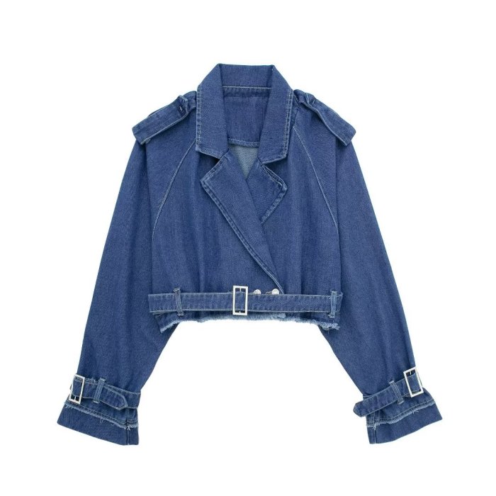 Stylish Fold-over Collar Fashion forward Denim Jacket