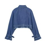 Stylish Fold-over Collar Fashion forward Denim Jacket