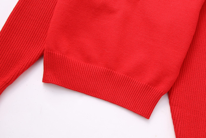 Zipper-Embellished Long Sleeve Knit Sweater