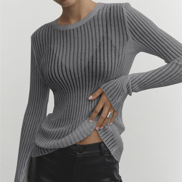 Long Sleeves and Round Neck Breathable Knit Sweater