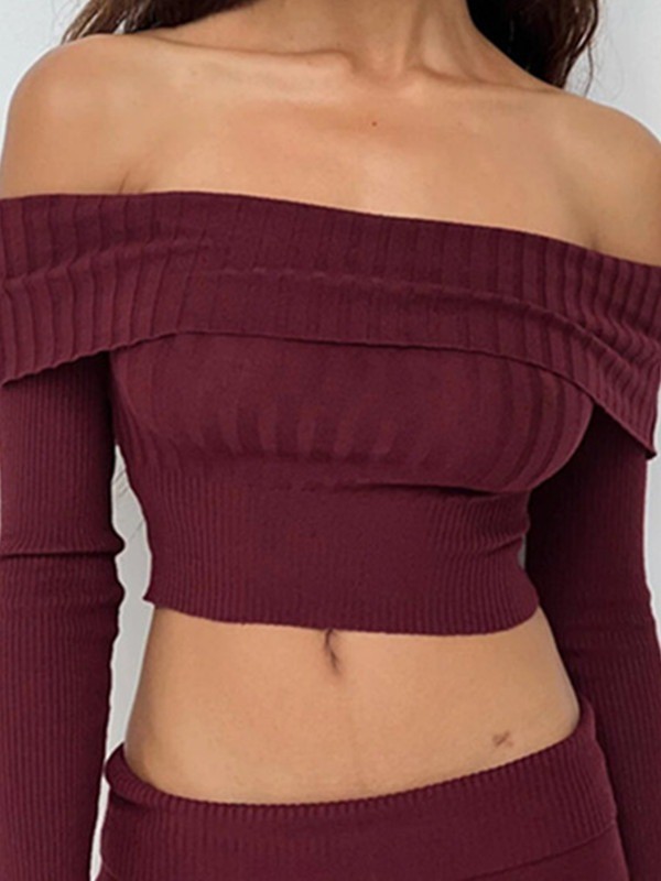 Off-Shoulder Long Sleeve Knit Sweater