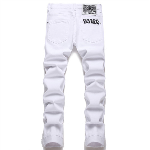 Men Pure White Simple Slim Fit DSQ Elasticity Jeans