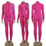 High-necked Fashionable Commute Printed Athletic Set