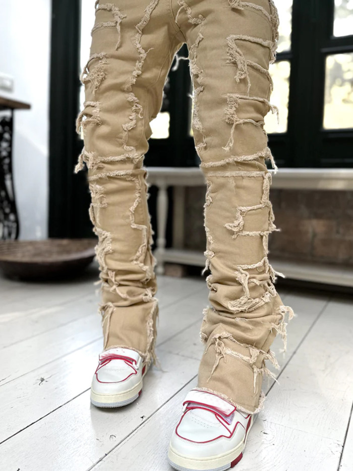 Men's Trendy Street Style Straight-Leg Denim Pants with Fringed Flare
