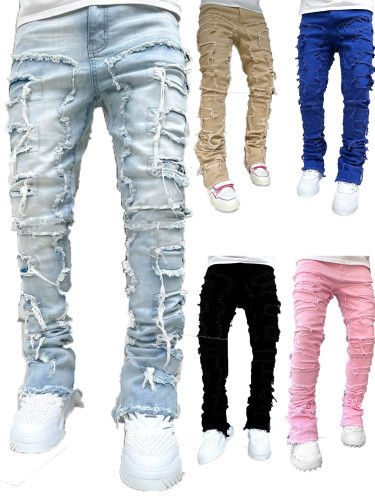 Men's Trendy Street Style Straight-Leg Denim Pants with Fringed Flare