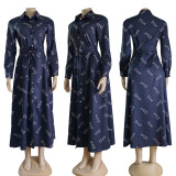 Women's Casual Printed Loose Swing Shirt Dress