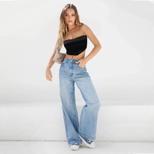 Women's Non Elastic Straight Wide Leg Jeans