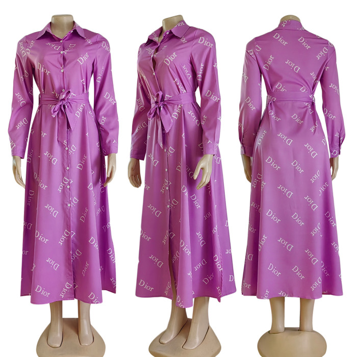 Women's Casual Printed Loose Swing Shirt Dress