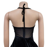 Fashion Women's Solid Color Mesh Straps Slit Long Dress