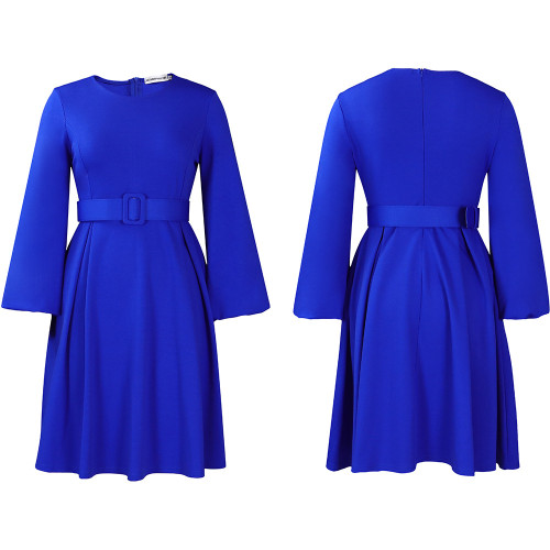 Elegant Long-Sleeved Round Neckline A-Line Dress