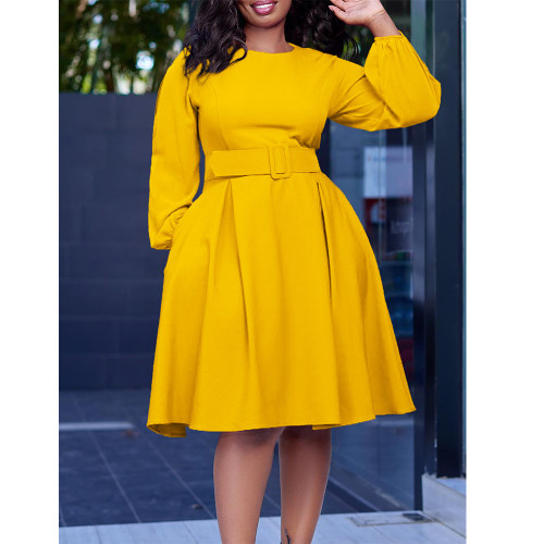 Elegant Long-Sleeved Round Neckline A-Line Dress