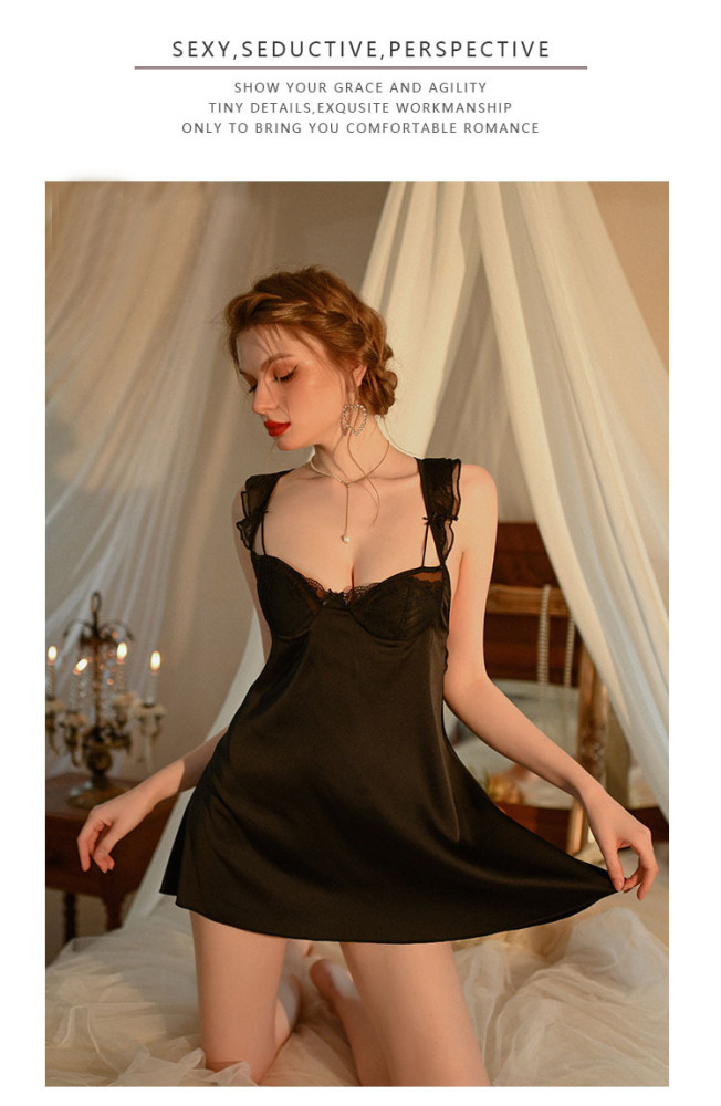 Seductive Lace Straps and Butterfly Bow Enchanting Backless Sleepwear
