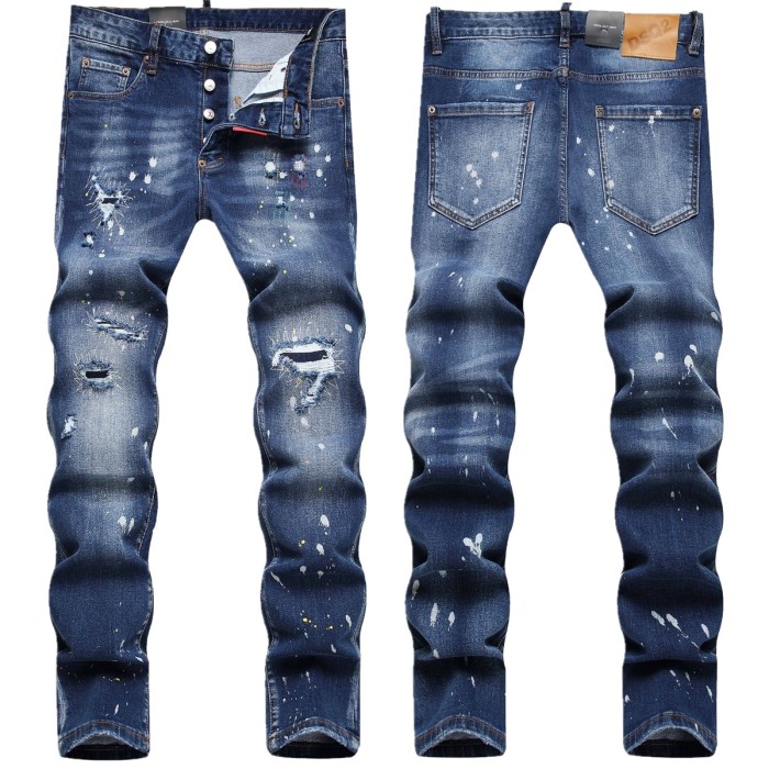 Men's Mid-rise Paint Splatter Slim Fit Jeans