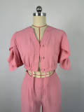 Fashionable V-Neck Bell Sleeve Tie-Up Top and Wide-Leg Pants Casual Set