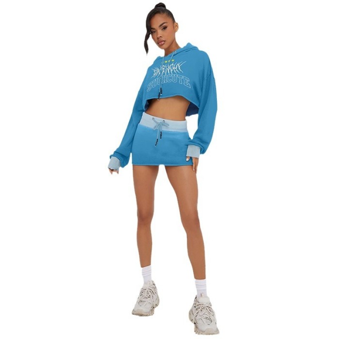 Letter Print Street Style Hooded Short Crop Top