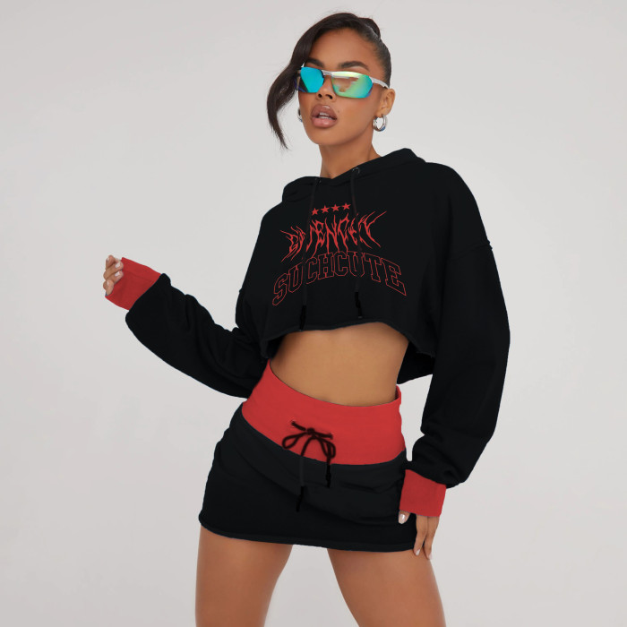 Letter Print Street Style Hooded Short Crop Top
