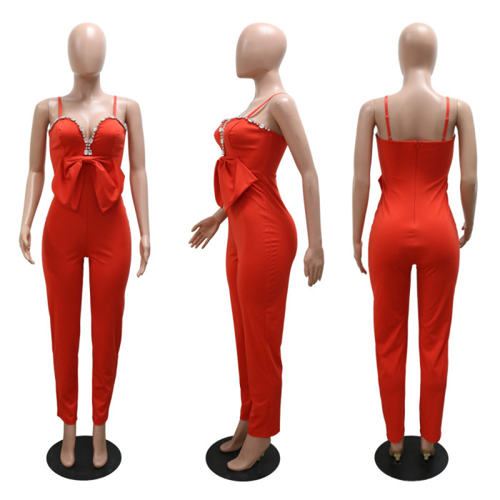 Diamond Chain Sexy Straps Style Slim Jumpsuit For Women Fashionable Women's Clothing