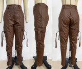 Slim Fit PU Leather High-Waisted Skinny Pants with Stylish Pocket