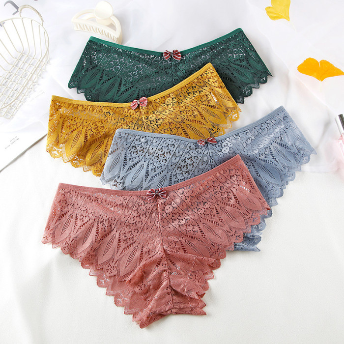Lace-edged Butterfly Bow Cross Strap Women's Triangle Panties