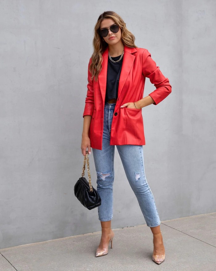 Fashion Forward Casual Style Leather Jacket