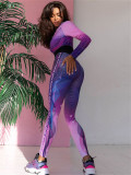 Printed Split-Style Long Sleeve Active Jumpsuit for Sports, Yoga, Swimming, and Fitness - ihoov