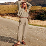 Women's 2 Piece Outfits Sweater Sets Long Sleeve Knit Top Lounge Pants Casual Tracksuit Sweatsuit Homewear