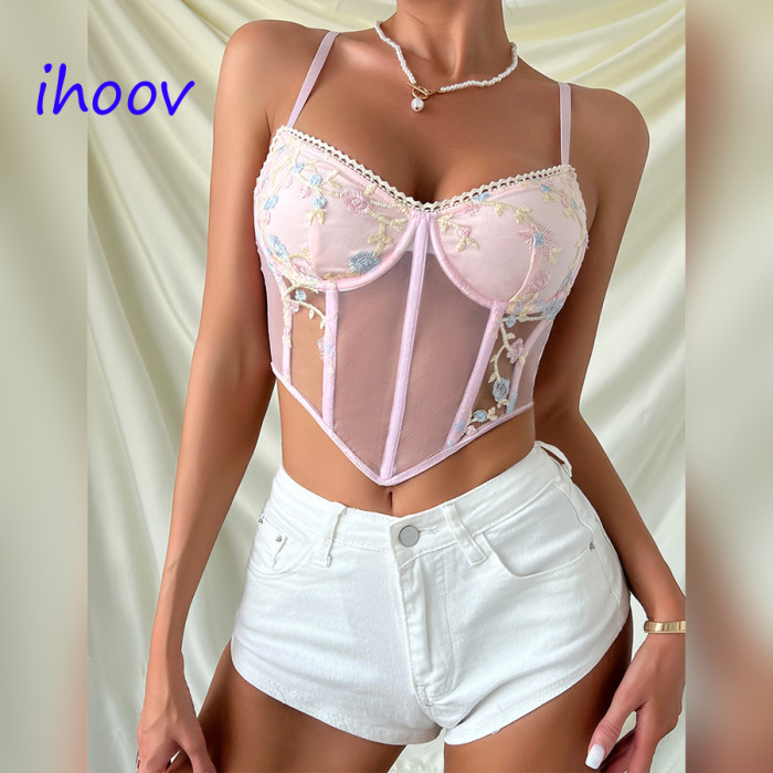 IHOOV Built-in chest pad corset crop tops for women Vest Waist