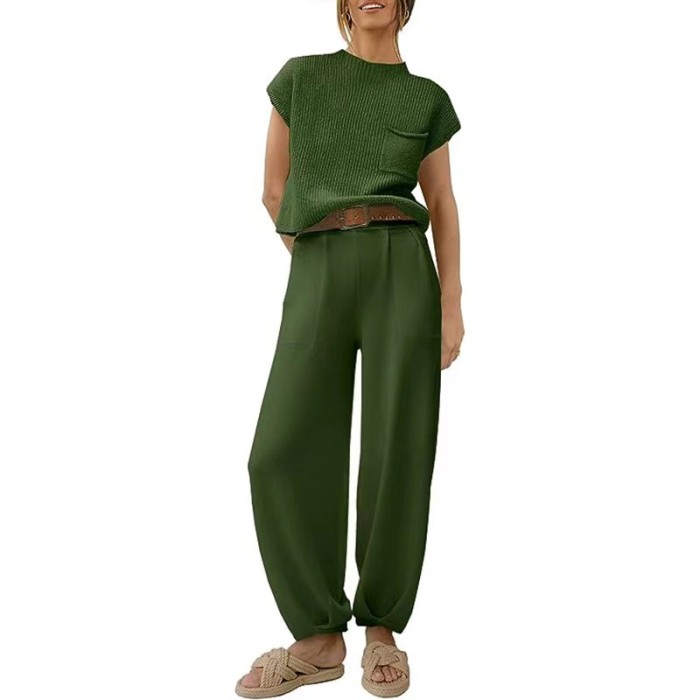 Two Piece Outfits Sweater Sets for Women Lounge Sets Knit Pullover Tops and High Waisted Pants Fashion Loungewear