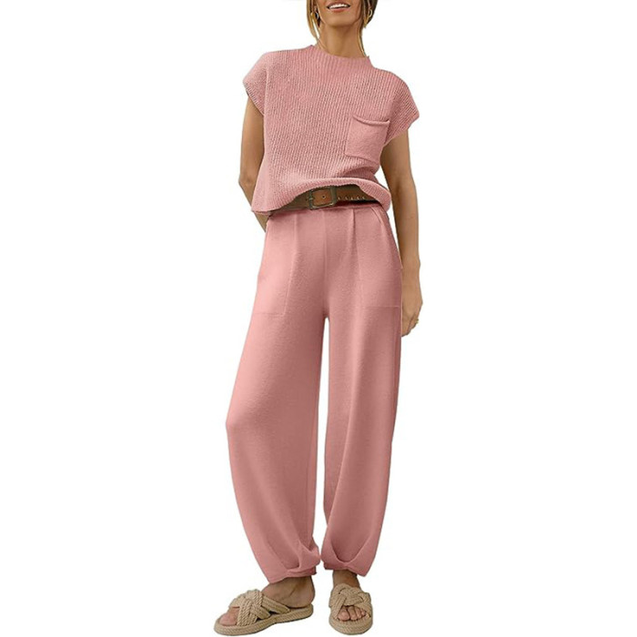 Two Piece Outfits Sweater Sets for Women Lounge Sets Knit Pullover Tops and High Waisted Pants Fashion Loungewear