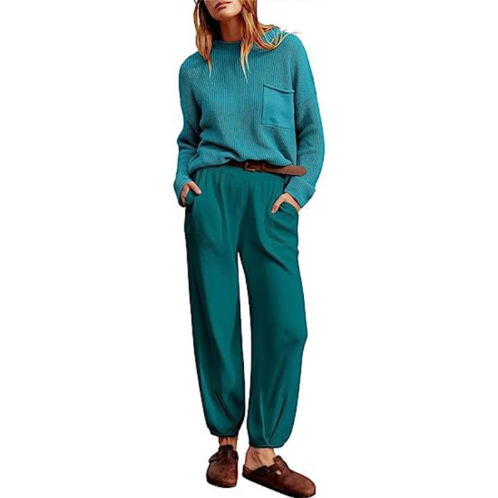 Women's 2 Piece Outfits Sweater Sets Long Sleeve Knit Top Lounge Pants Casual Tracksuit Sweatsuit Homewear