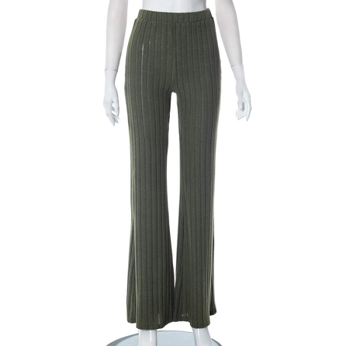 Solid Color Versatile Wide Pit Stripe Casual flared pants