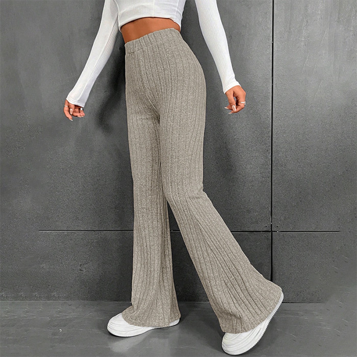 Solid Color Versatile Wide Pit Stripe Casual flared pants