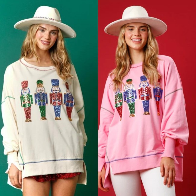 Sweet Sparkle Thickened All-Match Long Sleeve Nutcracker Sweatshirt